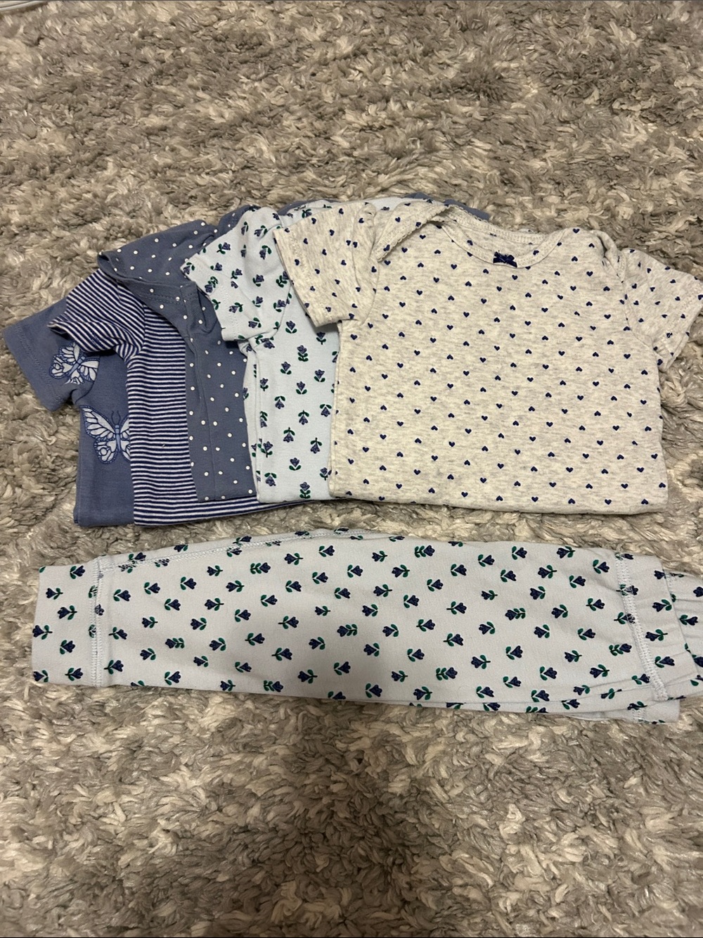 Carter's Blue and White Girls' Matching Pajama Set - Hearts & Floral Prints